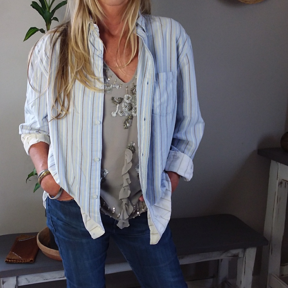 Ombre faded plaid boyfriend fit shirt